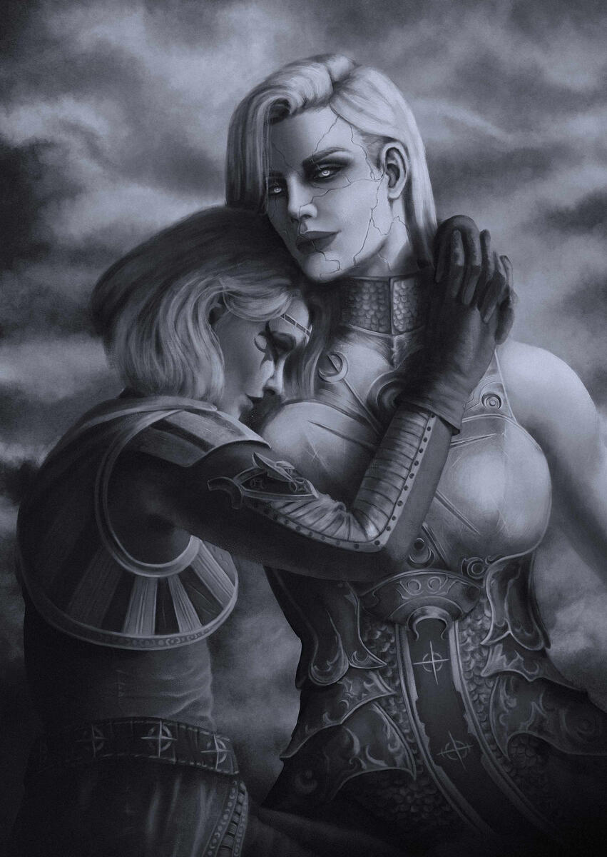 "Aylin and Isobel", 2025, digital, created for "Echoes of Devotion", a Baldur's Gate 3 themed fanzine