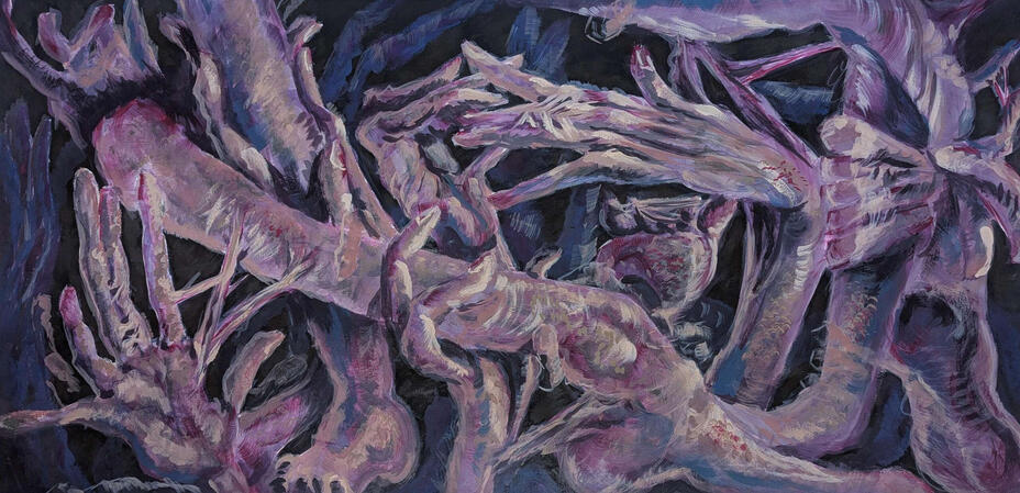 "Exorcise", 2025, gouache on paper