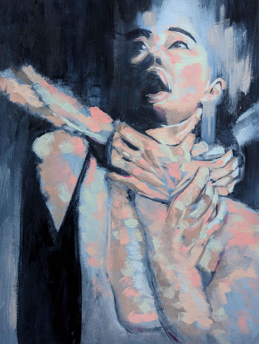 "Asphyxiate", 2025, oil on paper