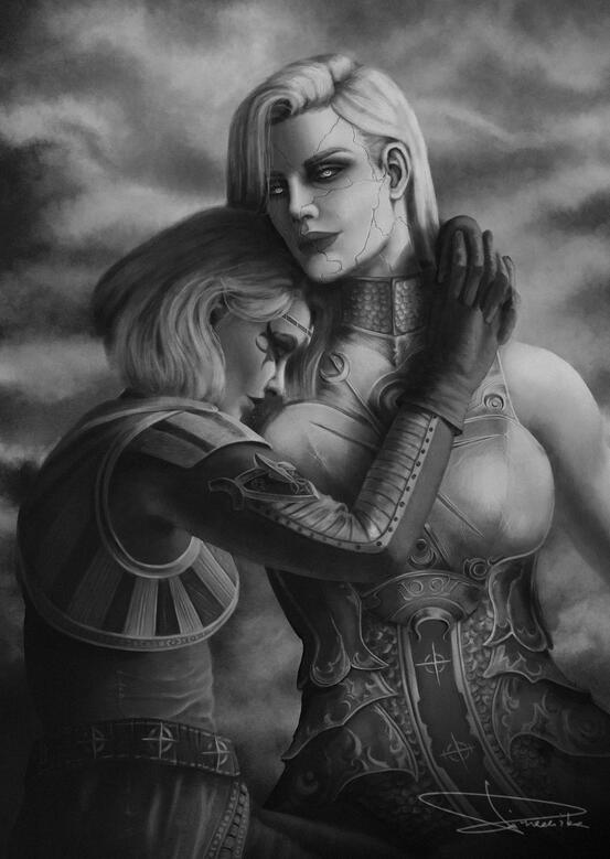 "Aylin and Isobel", 2025, digital, created for "Echoes of Devotion", a Baldur's Gate 3 themed fanzine